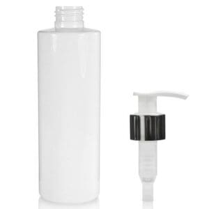 250ml White PET Plastic Bottle & 24mm Lotion Pump