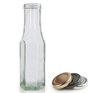 250ml Hexagonal Glass Sauce Bottle With Lid