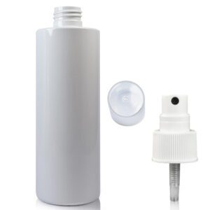 250ml White Glossy PCR/PET Plastic Bottle & 24mm Standard Atomiser Spray