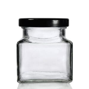282ml Square Glass Jar w 63mm Black Lid