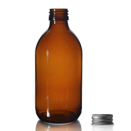 300ml Amber Glass Sirop Bottle w Aluminum Cap