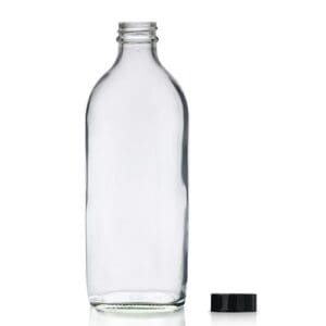 300ml Clear Flask Bottles w Black Cap