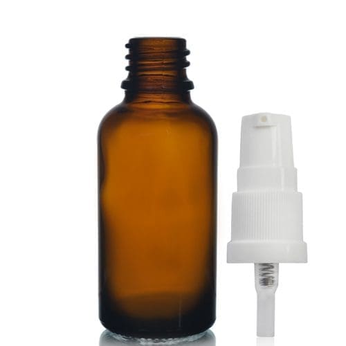30ml Amber Glass Dropper Bottle w White Lotion Pump