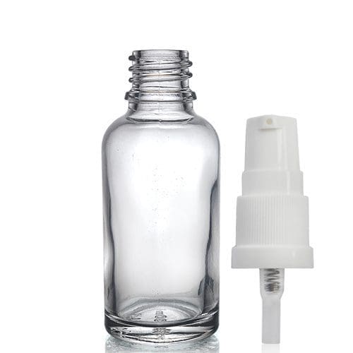 30ml Clear Glass Dropper Bottle w White Lotion Pump