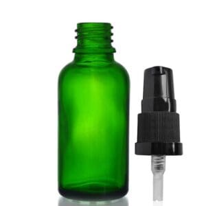 30ml Green Glass Dropper Bottle w Black Lotion Pump