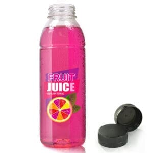 330ml Plastic Filled juice bottle w black cap