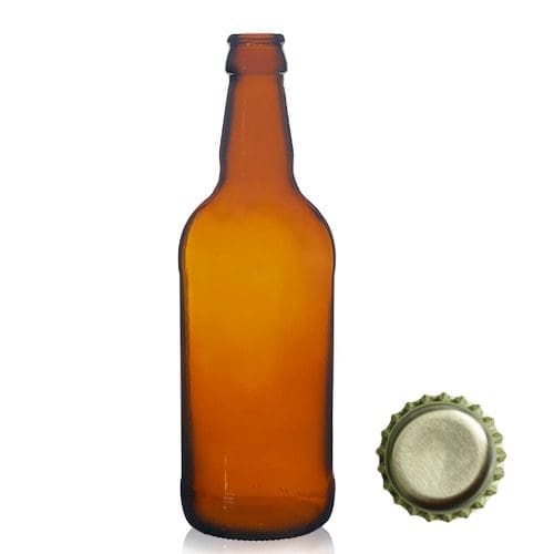 500ml Short Amber Glass Beer Bottle with gold Cap