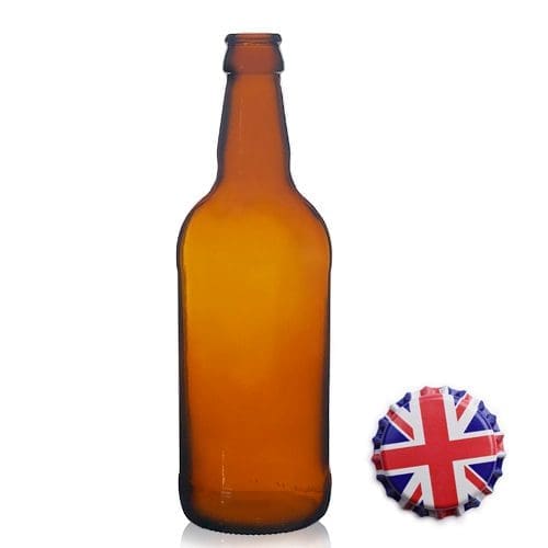 500ml Short Amber Glass Beer Bottle with jack Cap