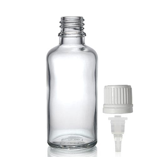 50ml Clear Glass Dropper Bottle w White Dropper Cap