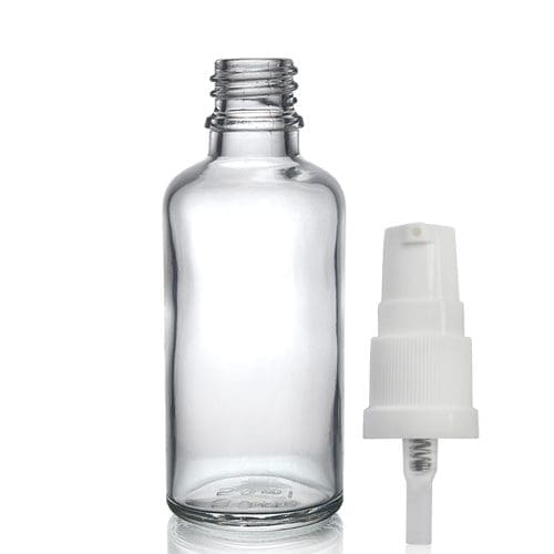 50ml Clear Glass Dropper Bottle w White Lotion Pump
