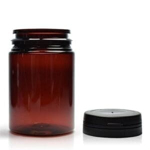 75ml Amber Plastic Pill Jar With Snap-Hinged Cap