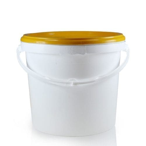 5 Litre White Plastic Bucket With Handle and Yellow Lid