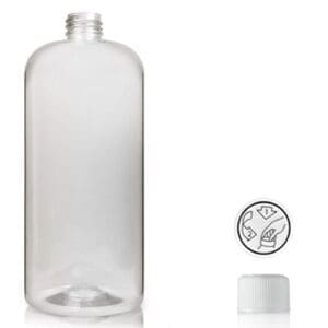 1000ml Clear Boston Bottle With 28mm White CR Cap
