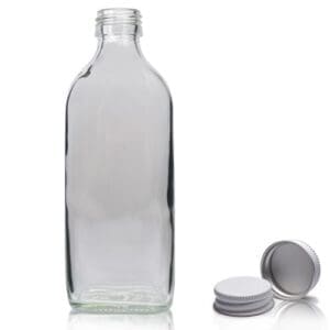200ml Clear Glass Flask Bottle & Silver Screw Cap