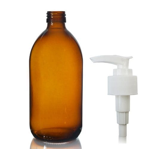 500ml Amber Glass Syrup Bottle & Standard Lotion Pump