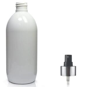 500ml White PET Olive Bottle & Silver Atomiser Spray
