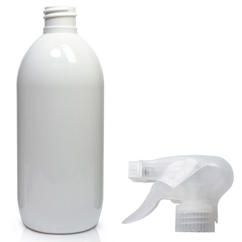 500ml White PET Olive Bottle & Trigger Spray