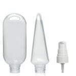 50ml Clear PVC Tottle Bottle, Clip & 20mm Lotion Pump