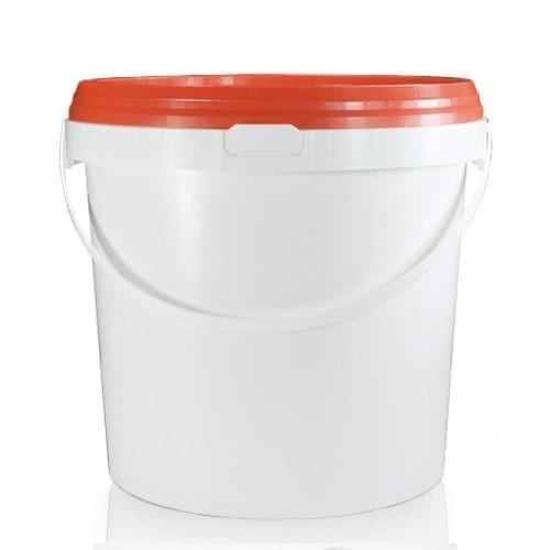 10.4 Litre White Plastic Bucket With Red Lid