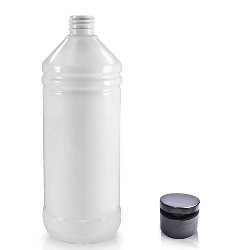 1 Litre White Plastic Bottle With Flip Top Cap