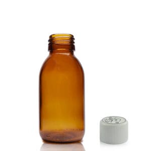 100ml Amber Glass Sirop Bottle & 28mm White CR Cap