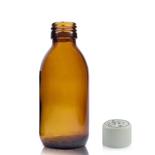 150ml Amber Glass Syrup Bottle & Child Resistant Cap