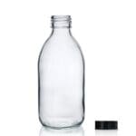 250ml Clear Glass Sirop Bottle w Black Polycone Cap