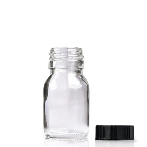 30ml Clear Glass Sirop Bottle w Black Polycone Cap