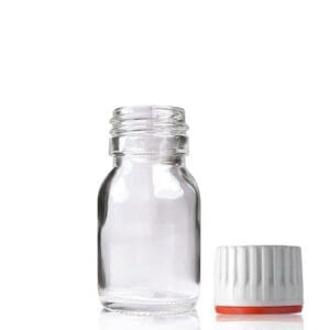 30ml Clear Glass Sirop Bottle w Red Band Cap