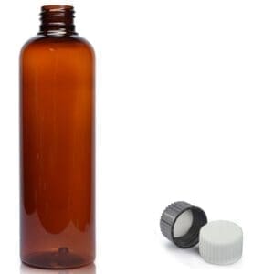 250ml Amber Plastic Bottle & Plastic Cap