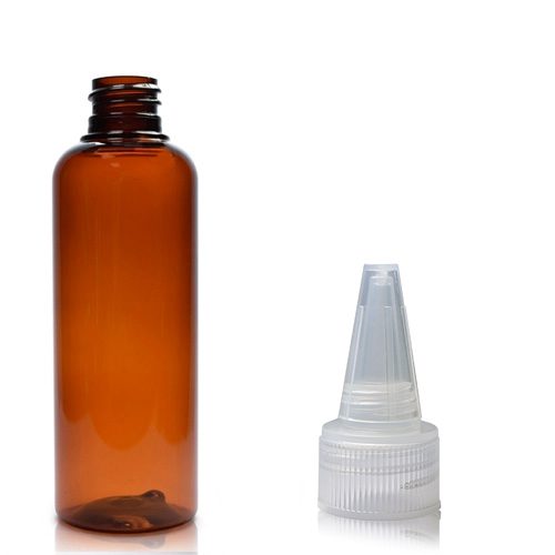 100ml Amber Plastic Bottle With Spout Cap