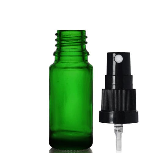 10ml Green Glass Dropper Tall Bottle w Black Atomiser
