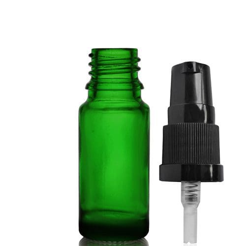 10ml Green Glass Dropper Tall Bottle w Black Lotion Pump