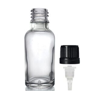 30ml tall Clear Glass Dropper Bottle w Black Dropper Cap