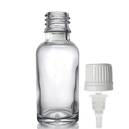 30ml tall Clear Glass Dropper Bottle w wte Dropper Cap