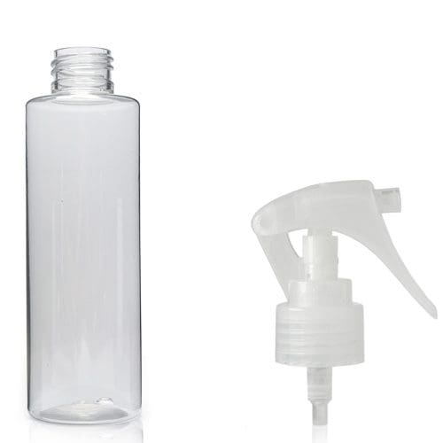 150ml Clear PET/PCR Plastic Tubular Bottle & 24mm Mini Trigger Spray (Choose Your Cap Colour: White)