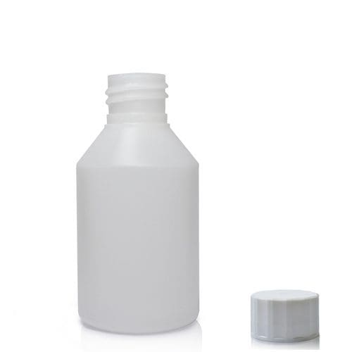 150ml Natural HDPE Round Bottle w white cap
