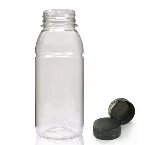 250ml Plastic juice bottle w black cap