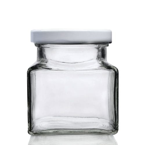 282ml Square Glass Honey Jar With Lid Ampulla Packaging