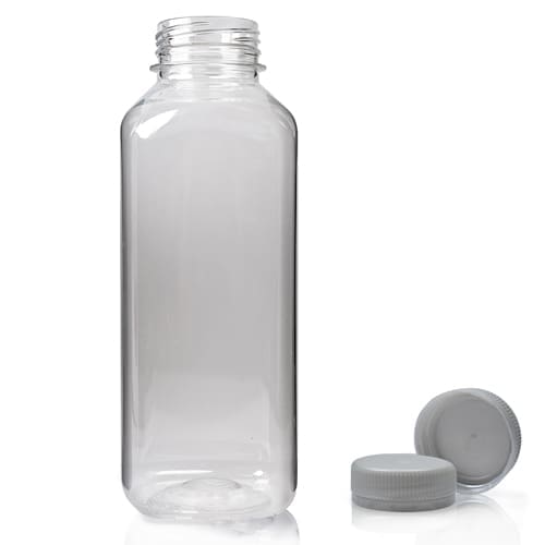 500ml Clear Square Juice Bottle & Tamper Evident Cap - Ampulla LTD