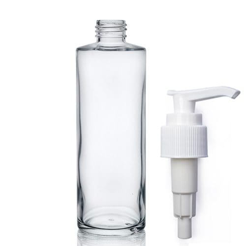 Buy 200ml Clear Glass Generic Bottle with Pump Dispenser - White (28/410)  Online – Essentially Natural