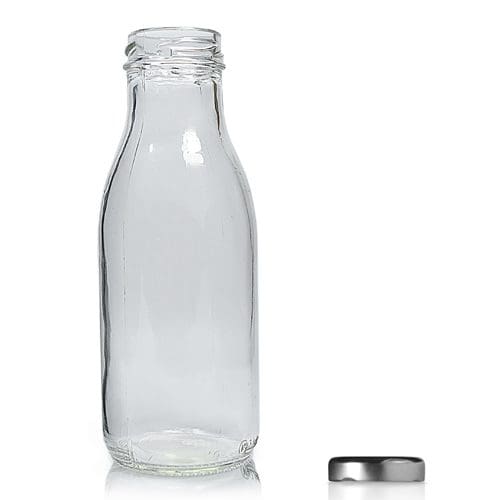 300ml clear glass juice bottle with silver lid