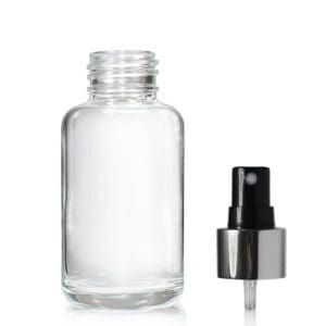 50ml Clear Glass Bottle with Black and Silver Atomiser Spray