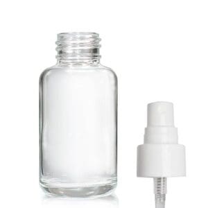 50ml Clear Glass Bottle with white smooth Atomiser Spray