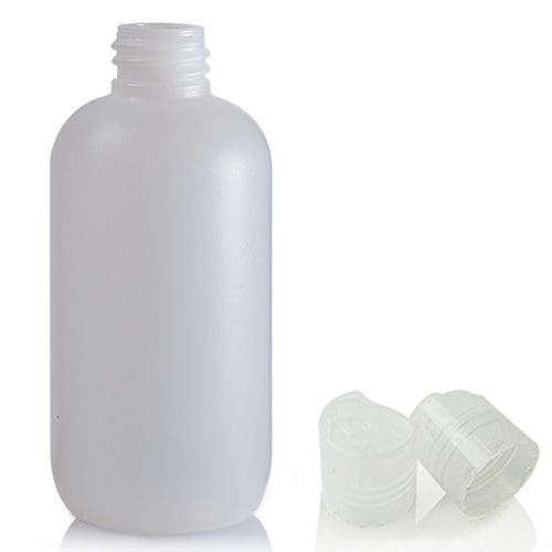 100ml HDPE Boston Plastic Bottle & Natural Disc-Top Cap
