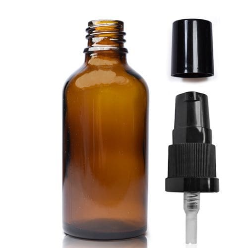 50ml Amber Glass Dropper Bottle w black lotion and over cap
