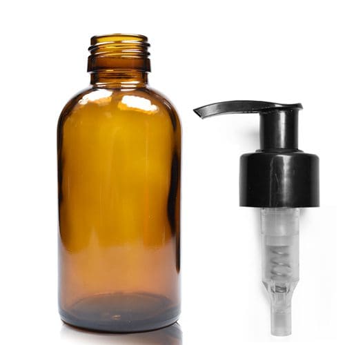 150ml Amber Glass Boston Bottle With Lotion Pump