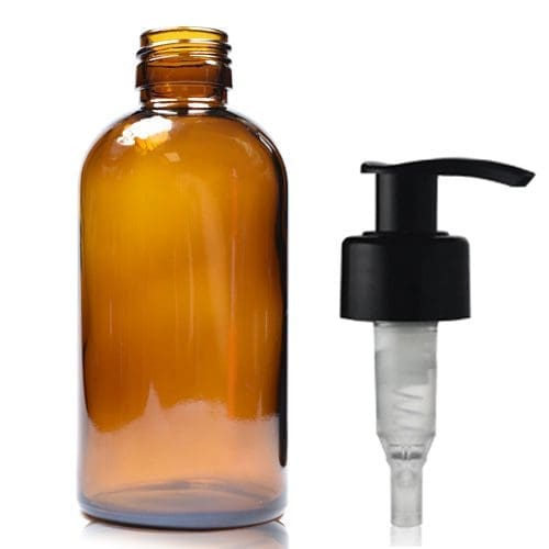 200ml Amber Glass Boston Bottle With Lotion Pump