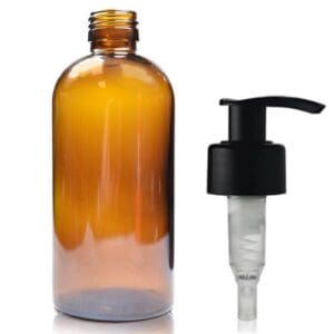 250ml Amber Glass Boston Bottle & 28mm Standard Lotion Pump