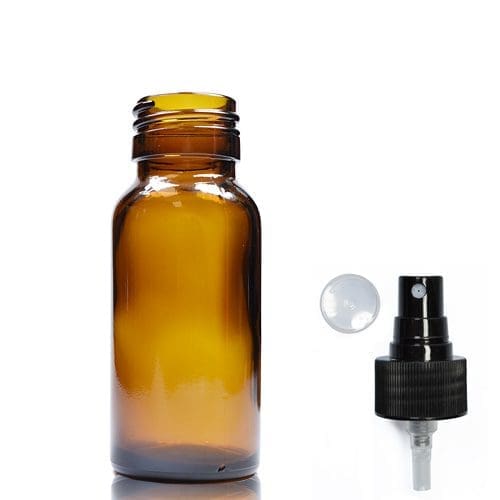 50ml Amber Glass Boston Bottle & Standard Atomiser Spray